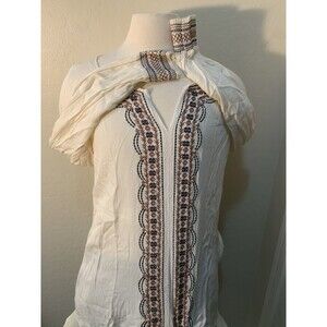 Democracy White Long Sleeve Embroidered Boho Women’s Blouse Size Large